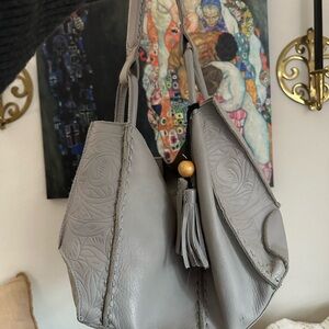 The Sak Gray Embossed Leather Hobo shoulder Bag